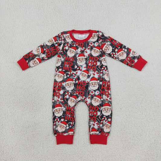 LR3162 Santa HOHOHO Candy Cane Baby Boys Christmas Long Sleeve Romper
