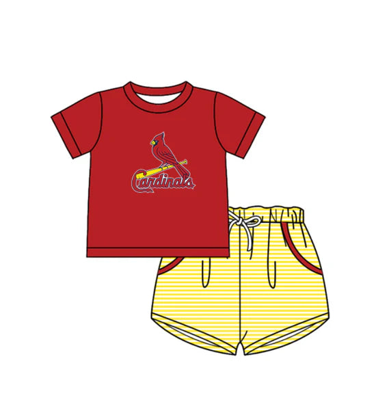(Custom Preorder MOQ 5) Baby Boys Cardinals Top Checked Short Team Outfit