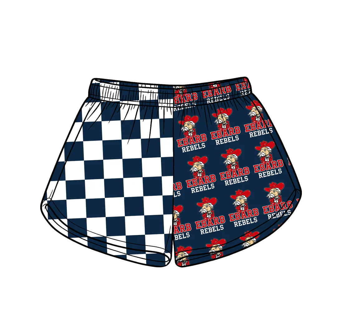 (Custom Preorder MOQ 5) Baby Girls Navy Checked Ebarb Rebels Team Shorts Bottom