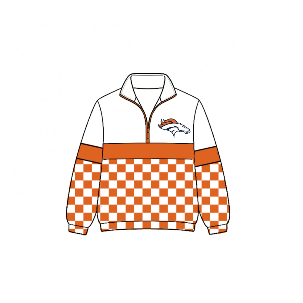 (Custom Design Preorder MOQ 5) Teams Denver Broncos Plaid Print Kids & Adult Long Sleeve Zipper Pullover Jacket
