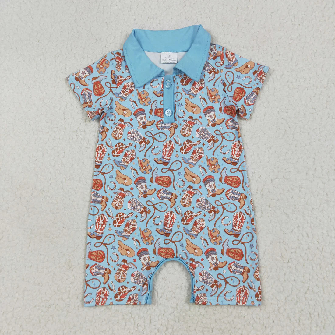 Sibling Baby Boys Blue Western Hats Boots Button Pullovers Shirts Tops Rompers