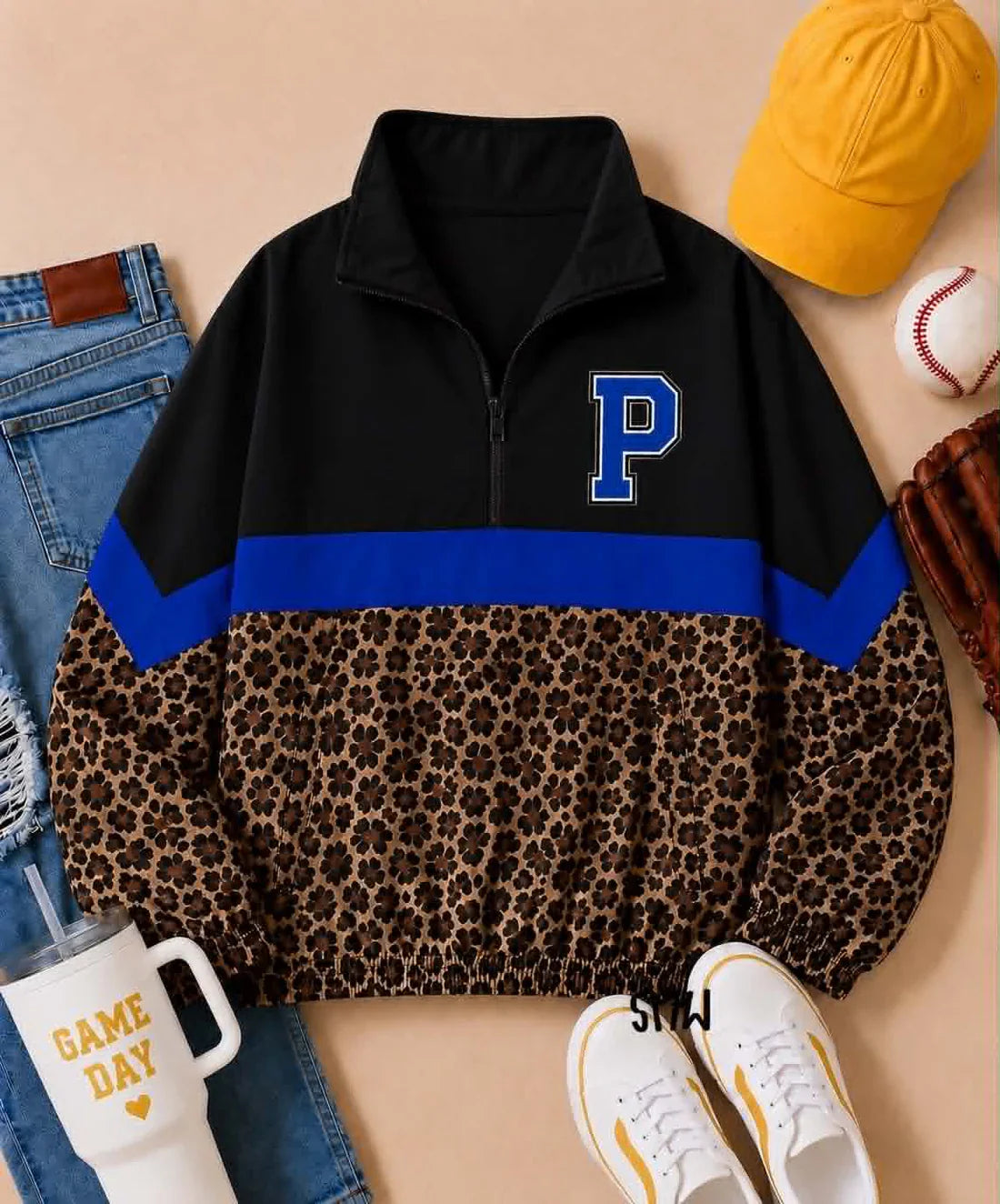 (Custom Preorder MOQ 5) Baby Boys Long Sleeve Leopard P Team Zip Pullovers Tops
