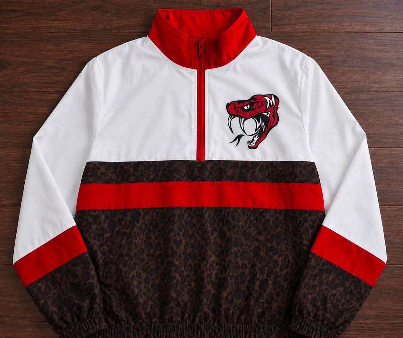 (Custom Design Preorder MOQ 5) Teams Red Viper Leopard Print Girls & Women Sports Long Sleeve Zipper Pullover Jacket