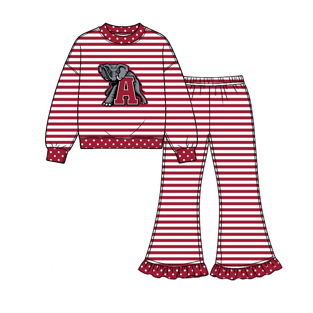 Preorder( 5 MOQ) BabyBoys Sport Team Alabama Striped Long Sleeve Top Bell Bottom Pants Outfit