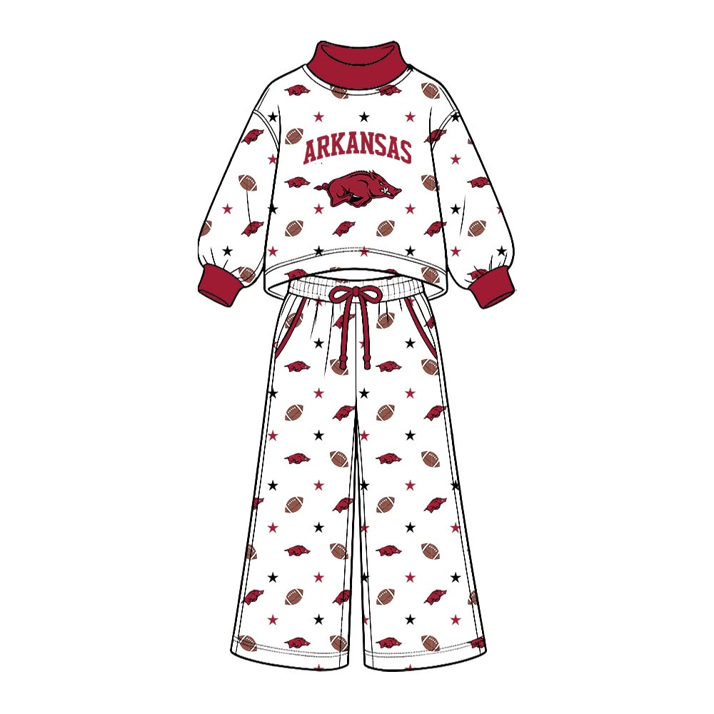 Preorder( 5 MOQ) BabyBoys Sport Team Arkansas Long Sleeve Mock Neck Top Wide Leg Pants Outfit