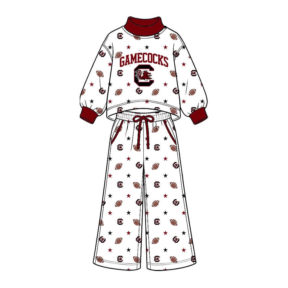 Preorder( 5 MOQ) BabyBoys Sport Team Gamecocks Long Sleeve Mock Neck Top Wide Leg Pants Outfit