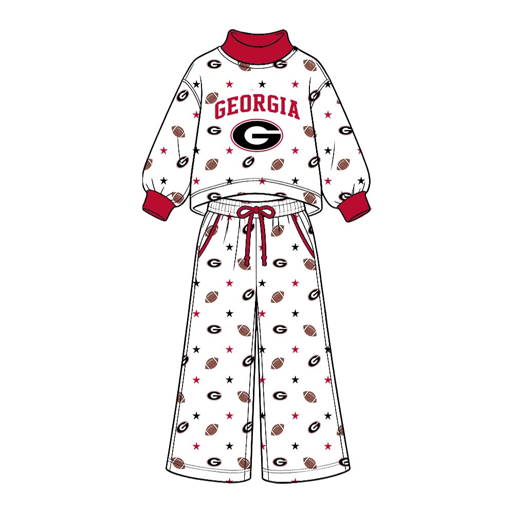 Preorder( 5 MOQ) BabyBoys Sport Team Georgia Long Sleeve Mock Neck Top Wide Leg Pants Outfit