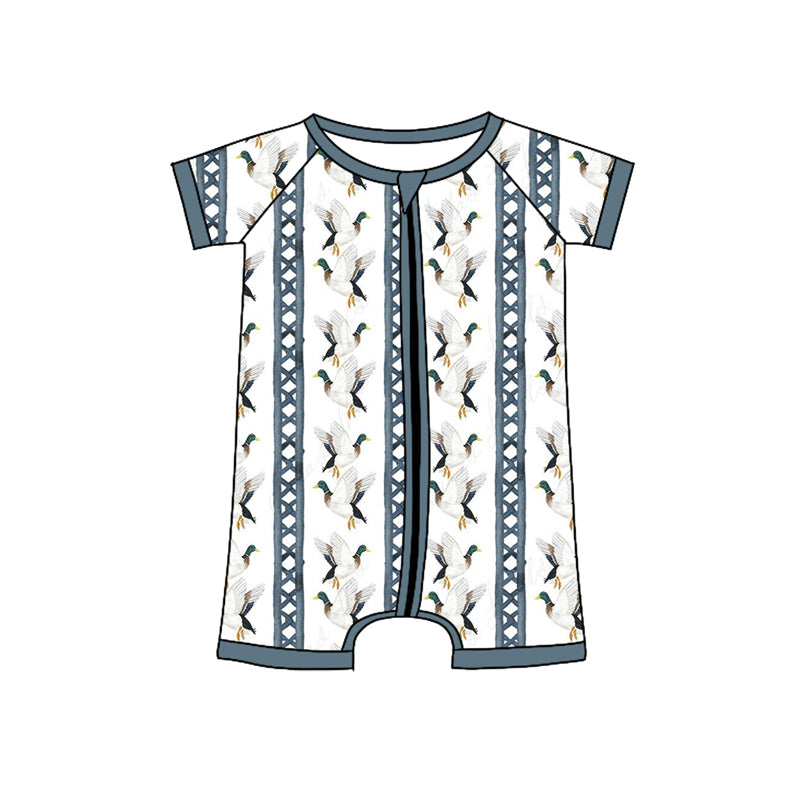 (Custom Design Preorder MOQ 5 ) Duck Print Baby Summer Zipper Sleeper Romper