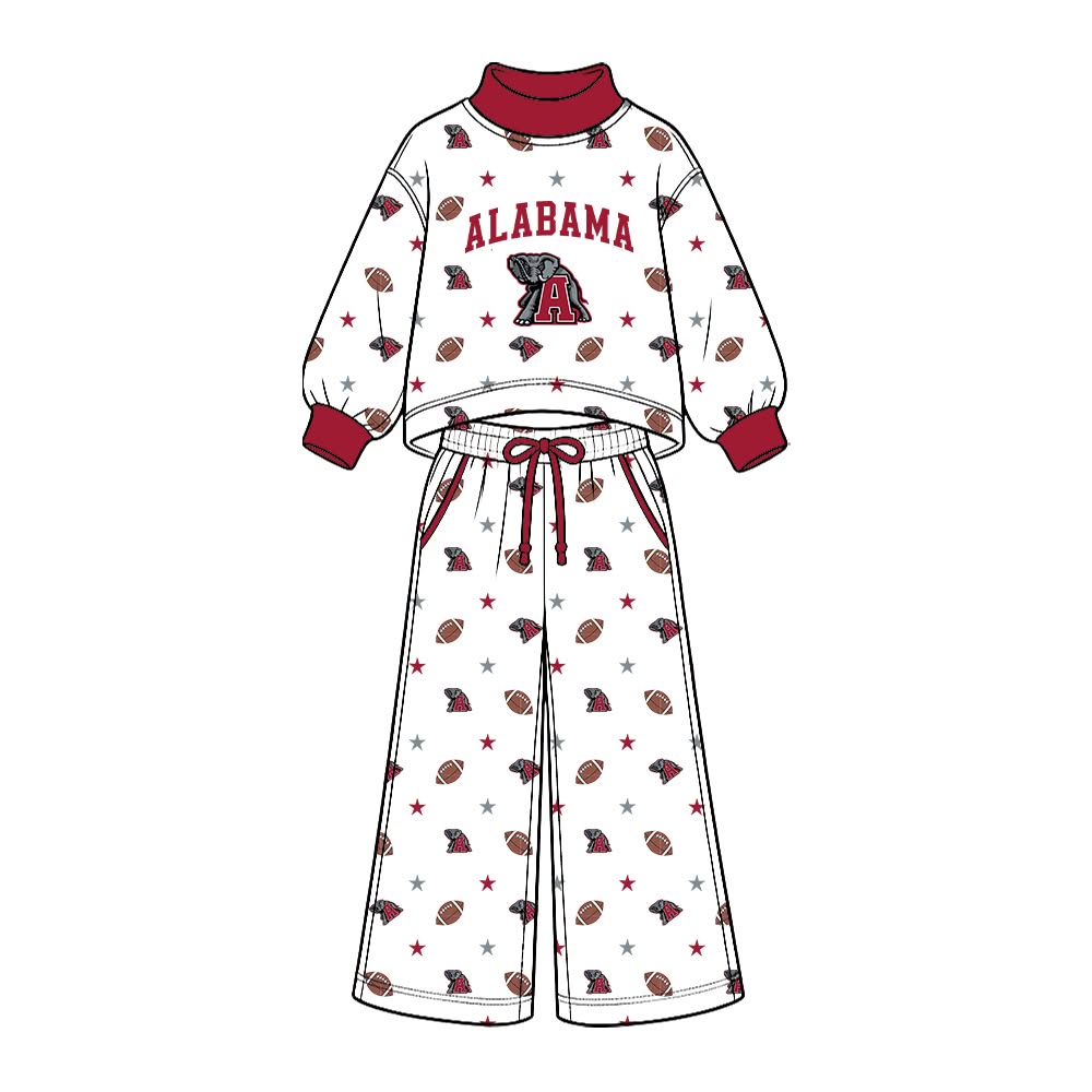 Preorder( 5 MOQ) BabyBoys Sport Team Alabama Long Sleeve Mock Neck Top Wide Leg Pants Outfit