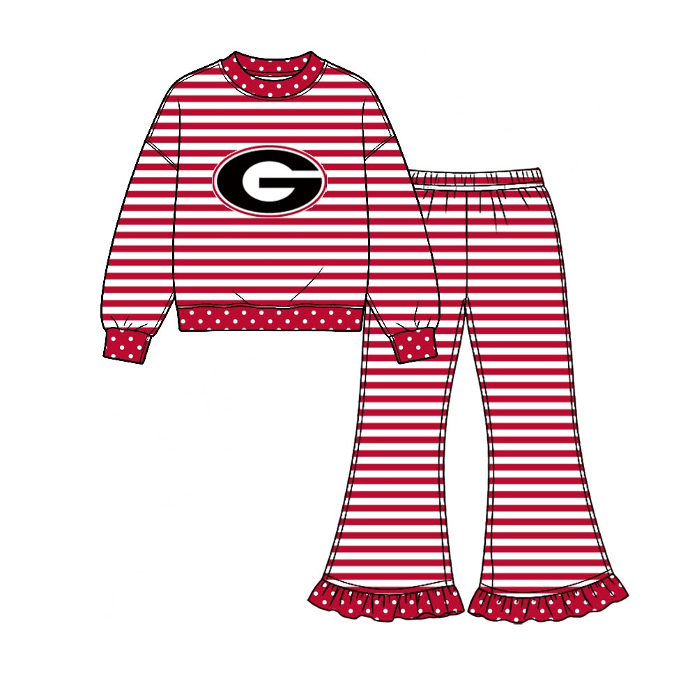 Preorder( 5 MOQ) BabyBoys Sport Team Georgia Striped Long Sleeve Top Bell Bottom Pants Outfit
