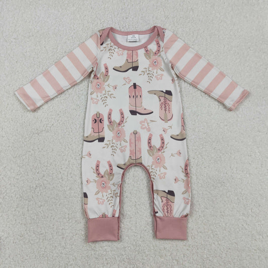 Sibling Baby Girls Pink Boots Flowers Western Footie Rompers Blanket
