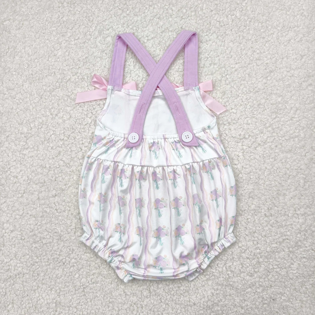 Sibling Baby Girls Lavender Strap Floral Stripe Tunic Ruffle Shorts Sets Rompers