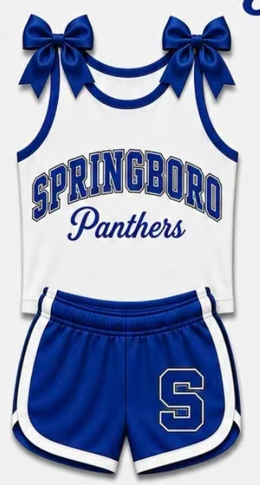 (Custom Design Preorder MOQ 5) Girls Springboro Bow Strap Tank & Shorts Sport Team Outfit(副本)