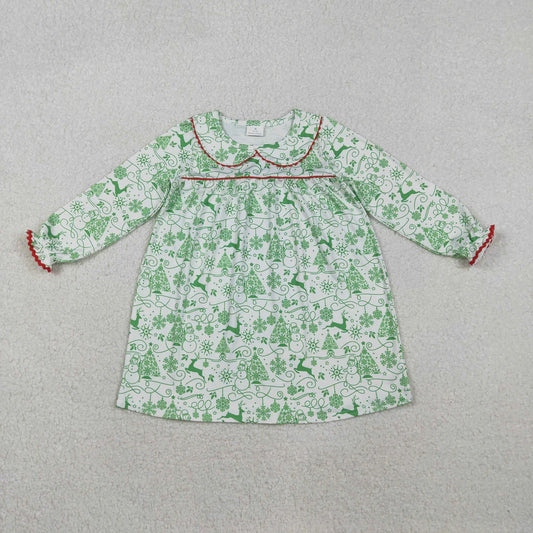 Sibling Baby Girls Long Ruffle Sleeve Snowmen Deer Christmas Knee Length Dresses