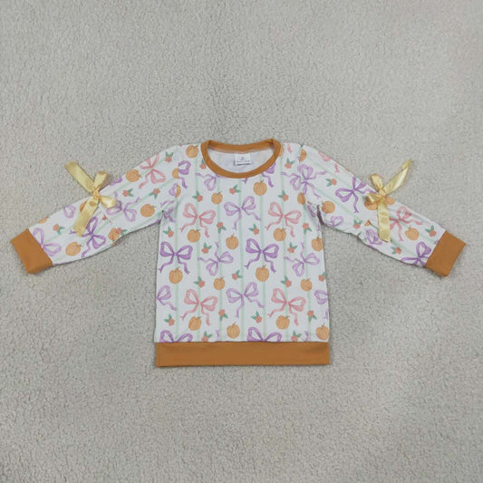 GT1658 Pumpkin Bows Flowers Stripes Girls Fall Tee Shirts Top