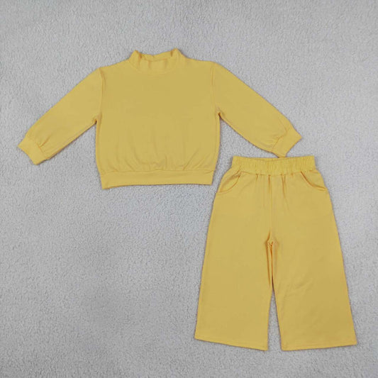 GLP3473 Yellow Color Mock Neck Long Sleeve Top Pocket Pants Girls Cotton Clothes Set