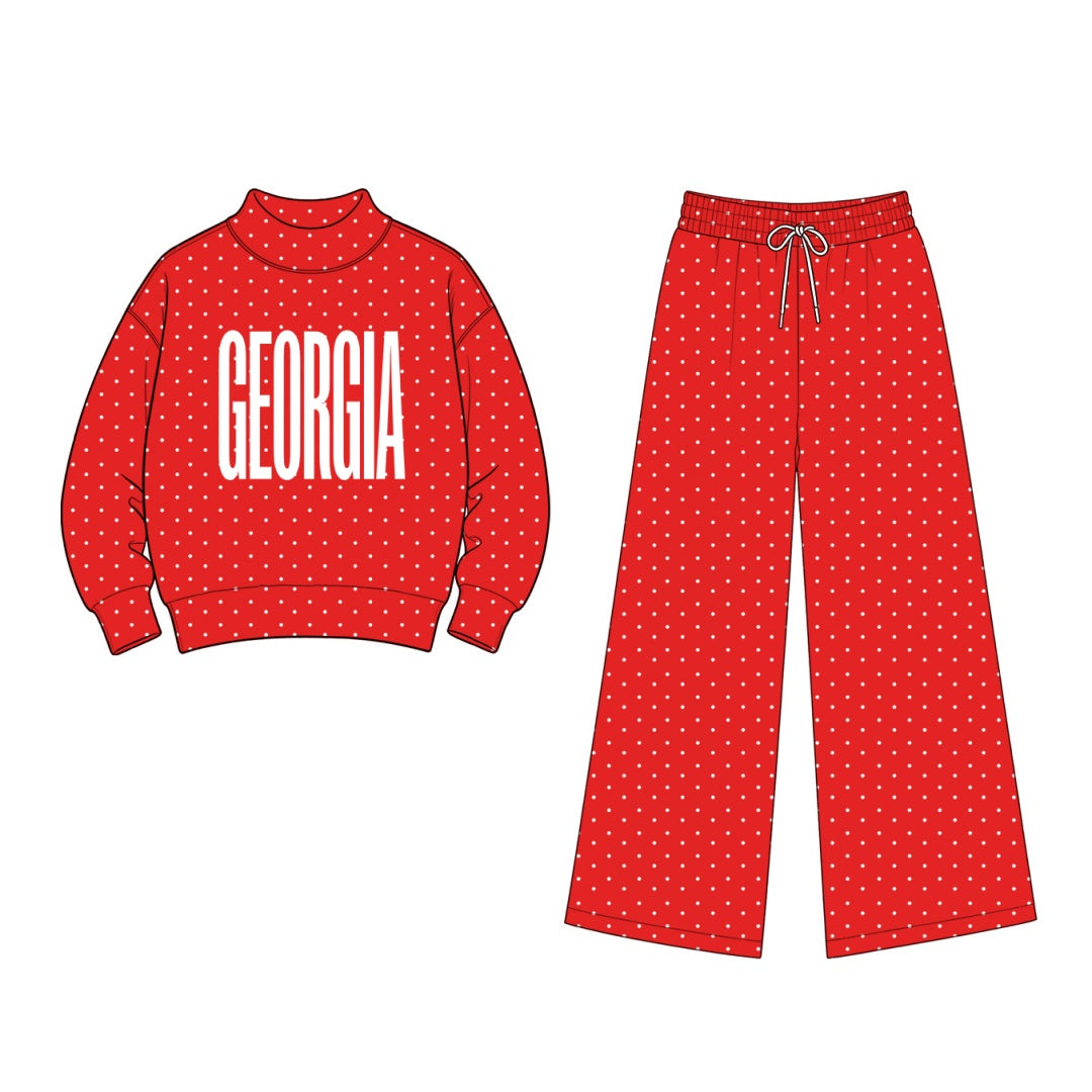 (Custom Design Preorder MOQ 5) Teams GEORGIA Mock Necks Top Pockets Pants Girls Clothes Set(副本)