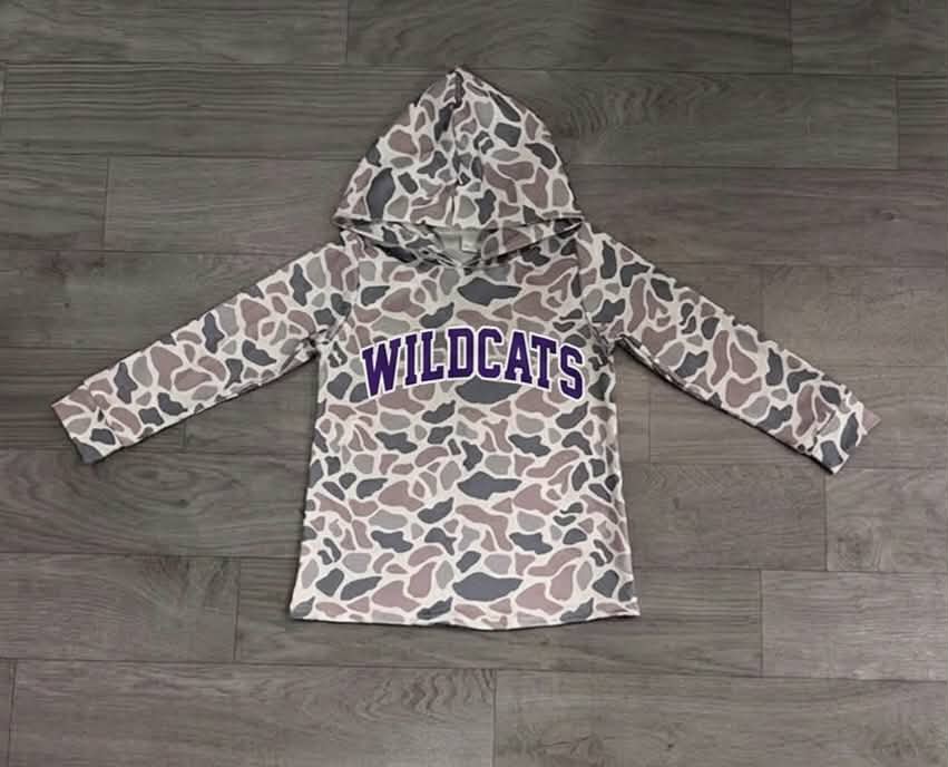 (Custom Design Preorder MOQ 5) Teams WILDCATS Grey Camo Print Kids & Adult Hoodie Top