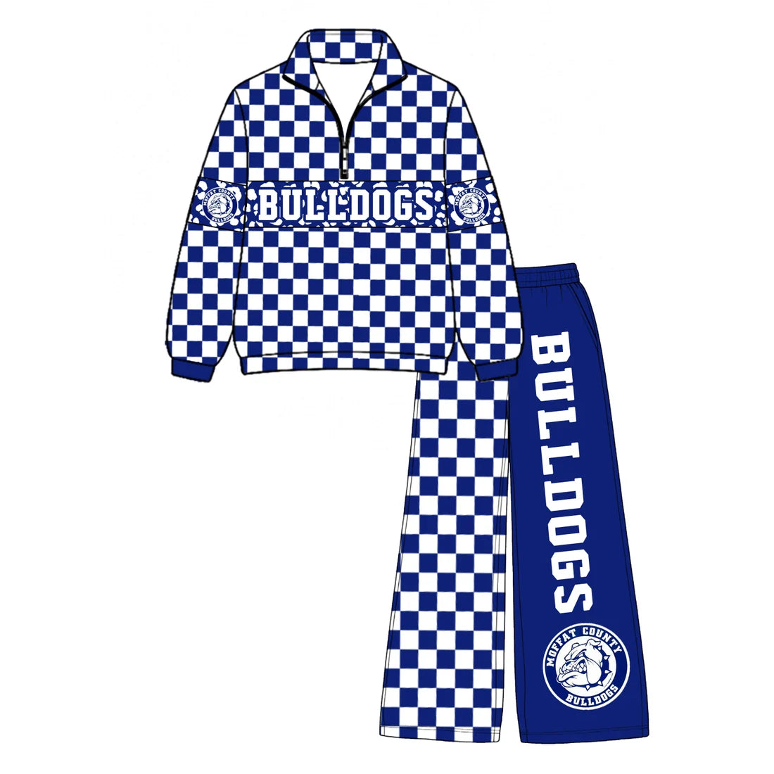 Preorder( 5 MOQ) Baby Girls Sport Team Bulldogs Blue Pullover Top Pants Outfit