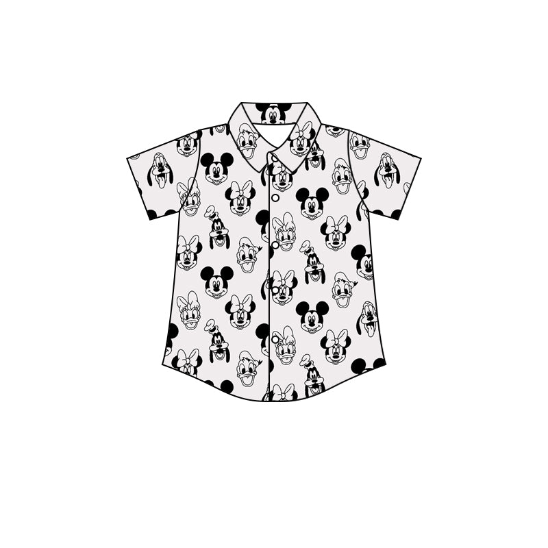 (Custom Design Preorder MOQ 5) Cartoon Mouse Print Baby Boys Button Summer Tee Shirts Top