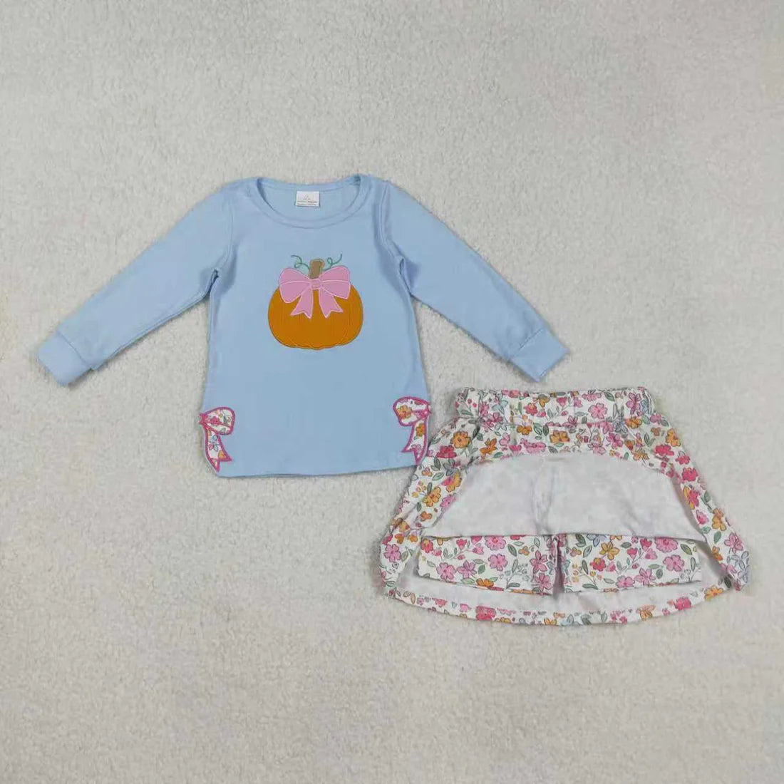 SSibling Embroidery Bows Ghosts Pumpkins Baby Girls Shirts Top Flowers Leopard Skorts Fall Clothes Sets
