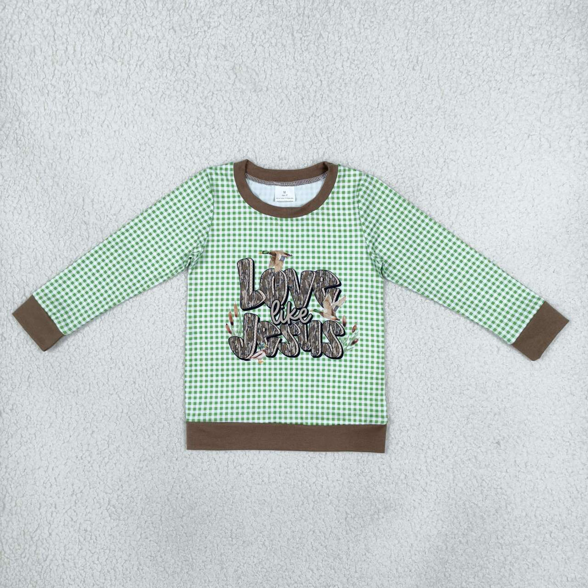BT1320 LOVE LIKE JESUS Duck Checkered Print Kids Tee Shirts Top