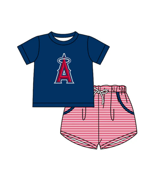(Custom Preorder MOQ 5) Baby Boys Los Angeles Angels Top Checked Ruffle Short Team Outfit