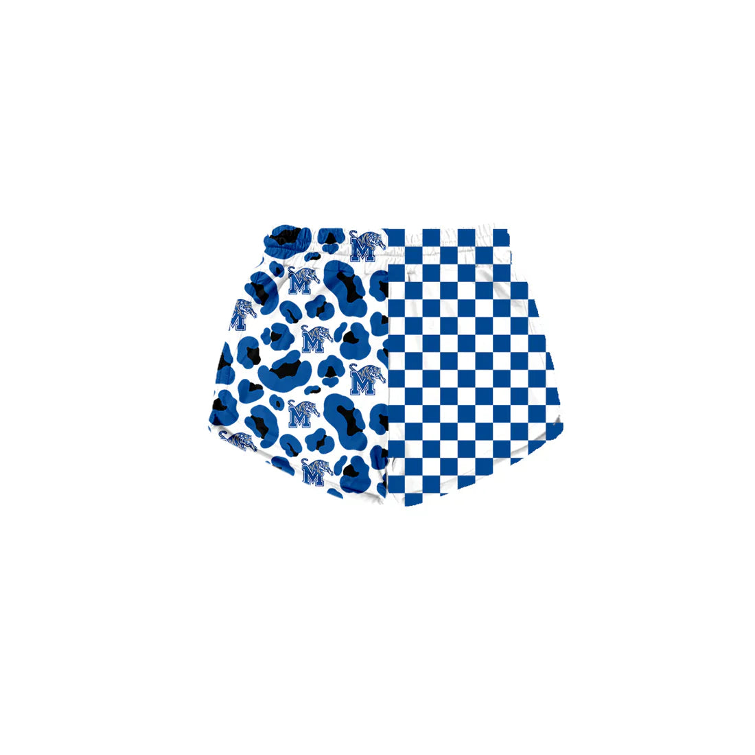 (Custom Preorder MOQ 5) Baby Girls Blue Checked Leopard M Tigers Team Shorts Bottom