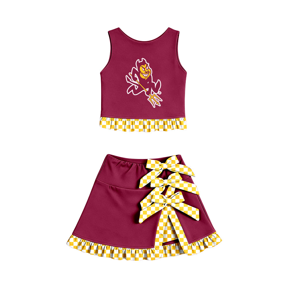 (Custom Design Preorder MOQ 5 ) Kids Girls Sun Devils Tank Top with Skort Active Outfit