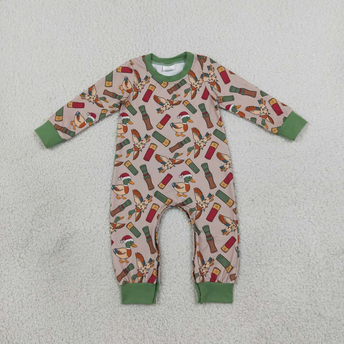 LR3209 Duck Call Lights Print Baby Boys Christmas Romper
