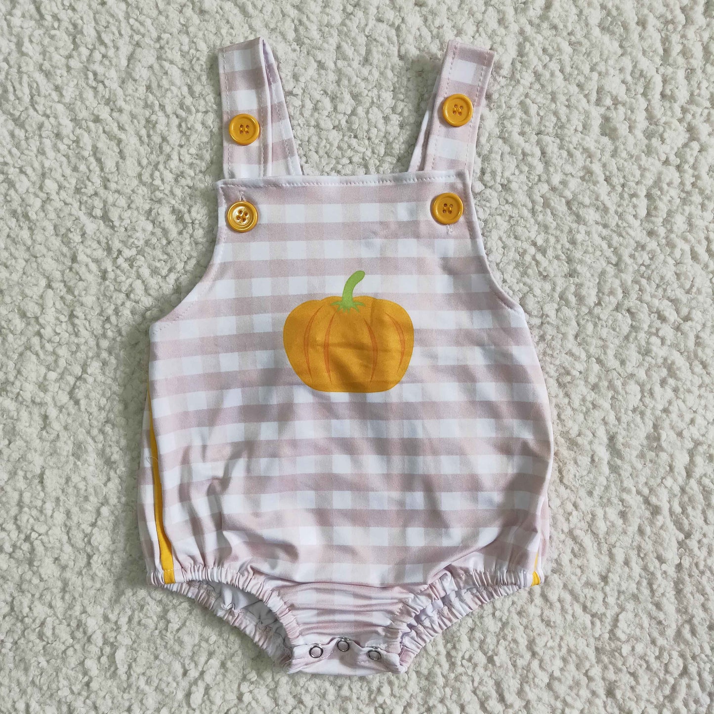 A7-17-1 Fall Pumpkin Stripes Baby Boys Bubble Strap Romper