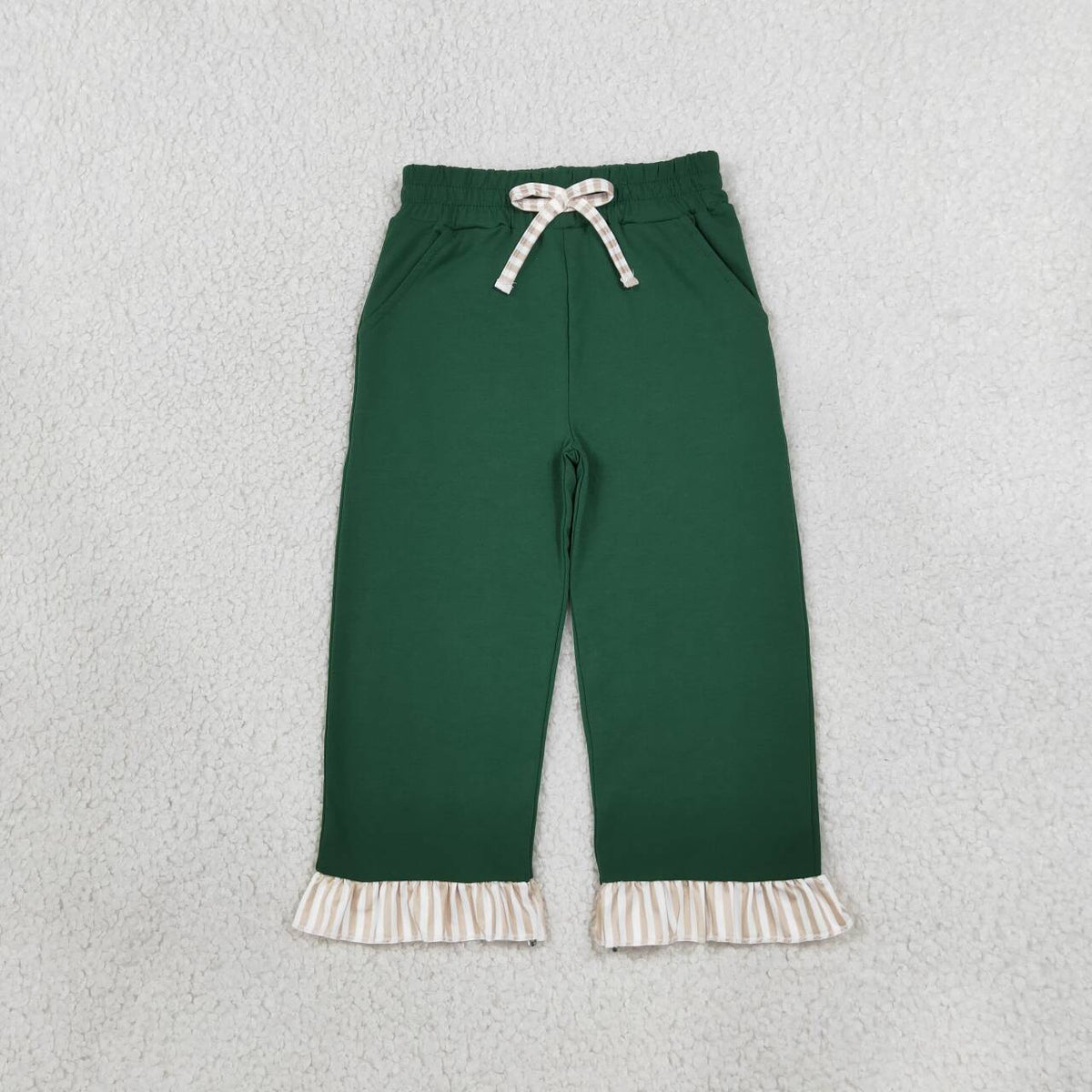 P1154 Girls Dark Green Girls Wide Leg with Beige Stripe
