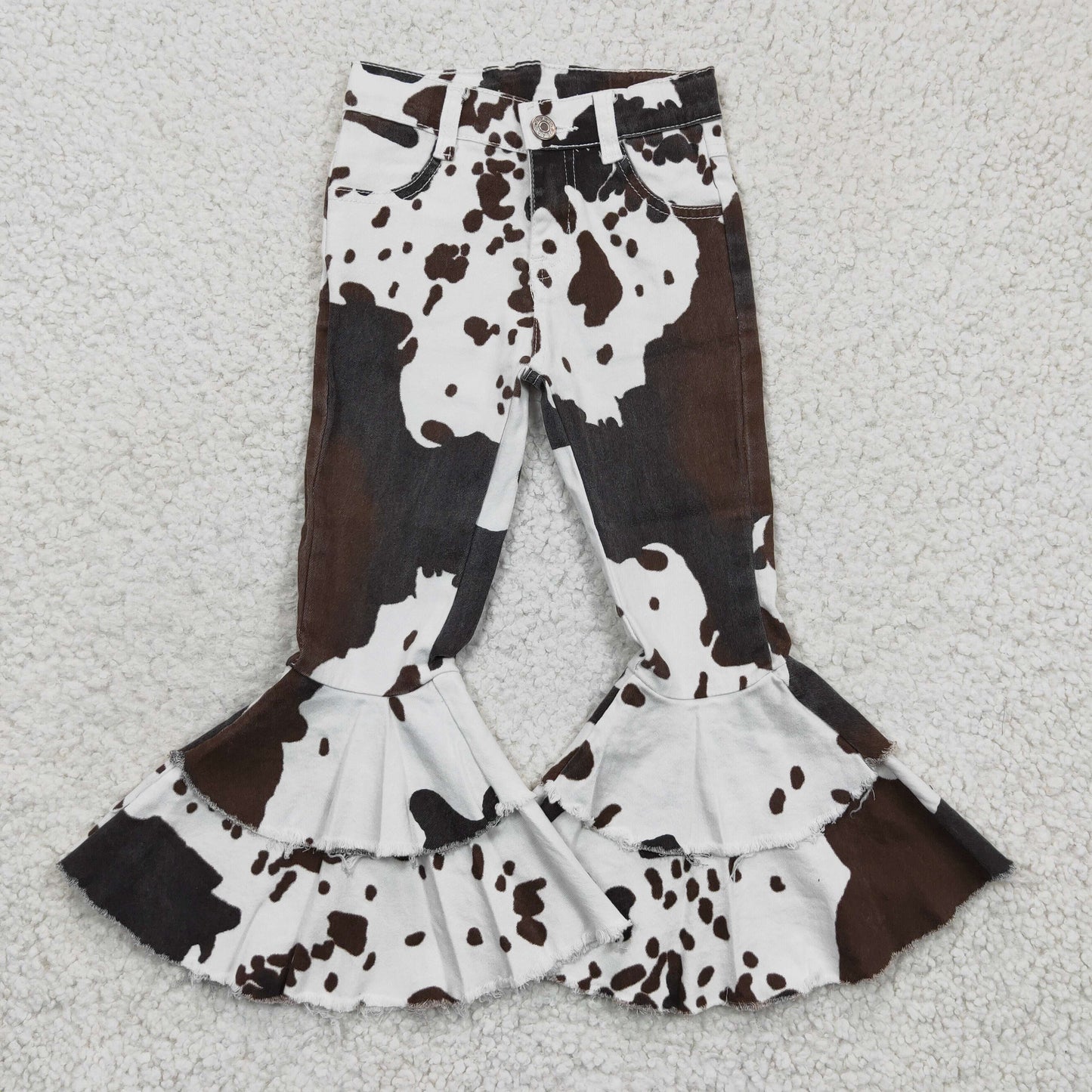 Cow hide print denim bell bottom jeans girls western pants Aa-1