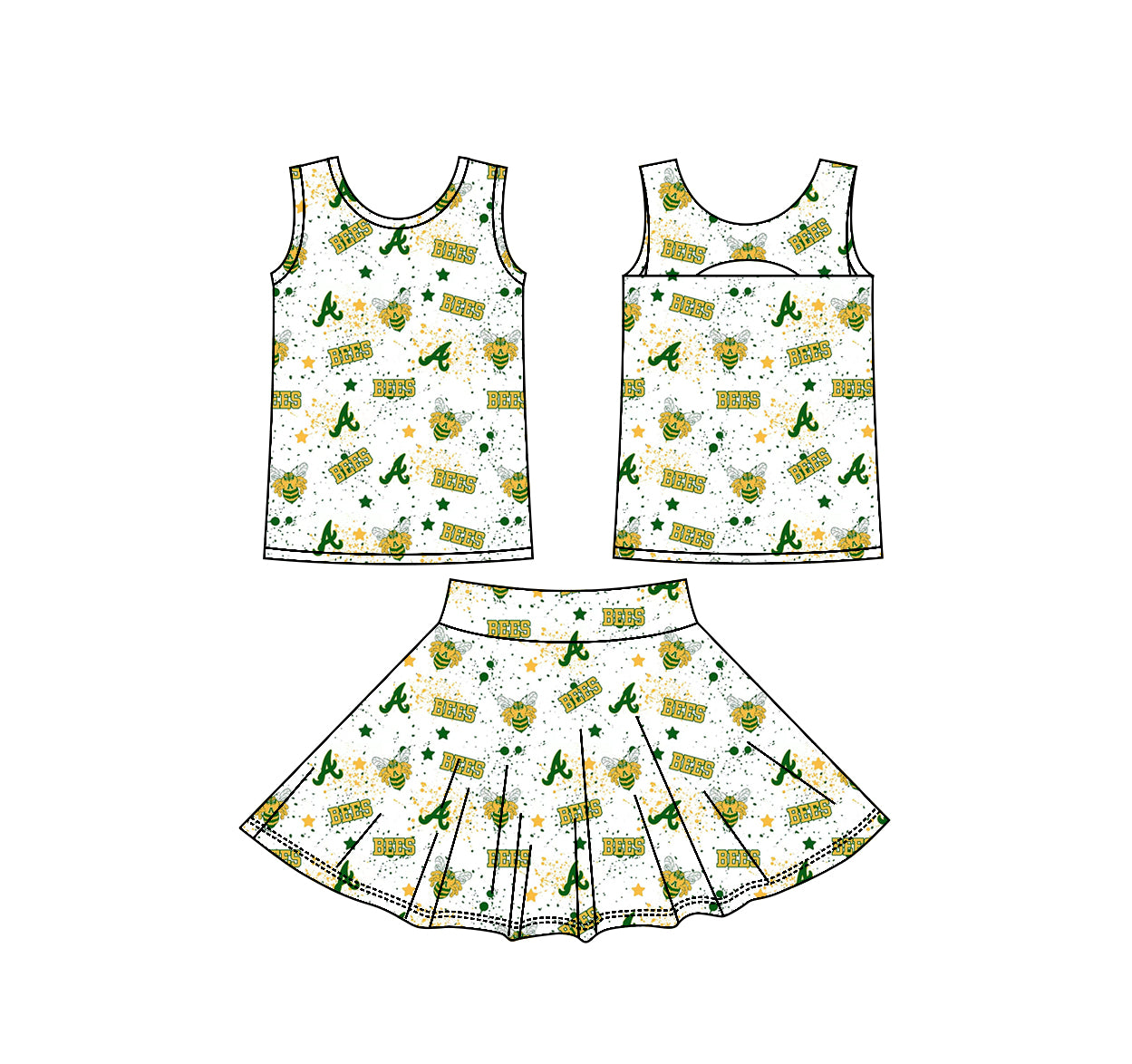 (Custom Design Preorder MOQ 5) Teams Academy Bees Stars Tank Top Skort Girls Summer Yoga Clothes Set