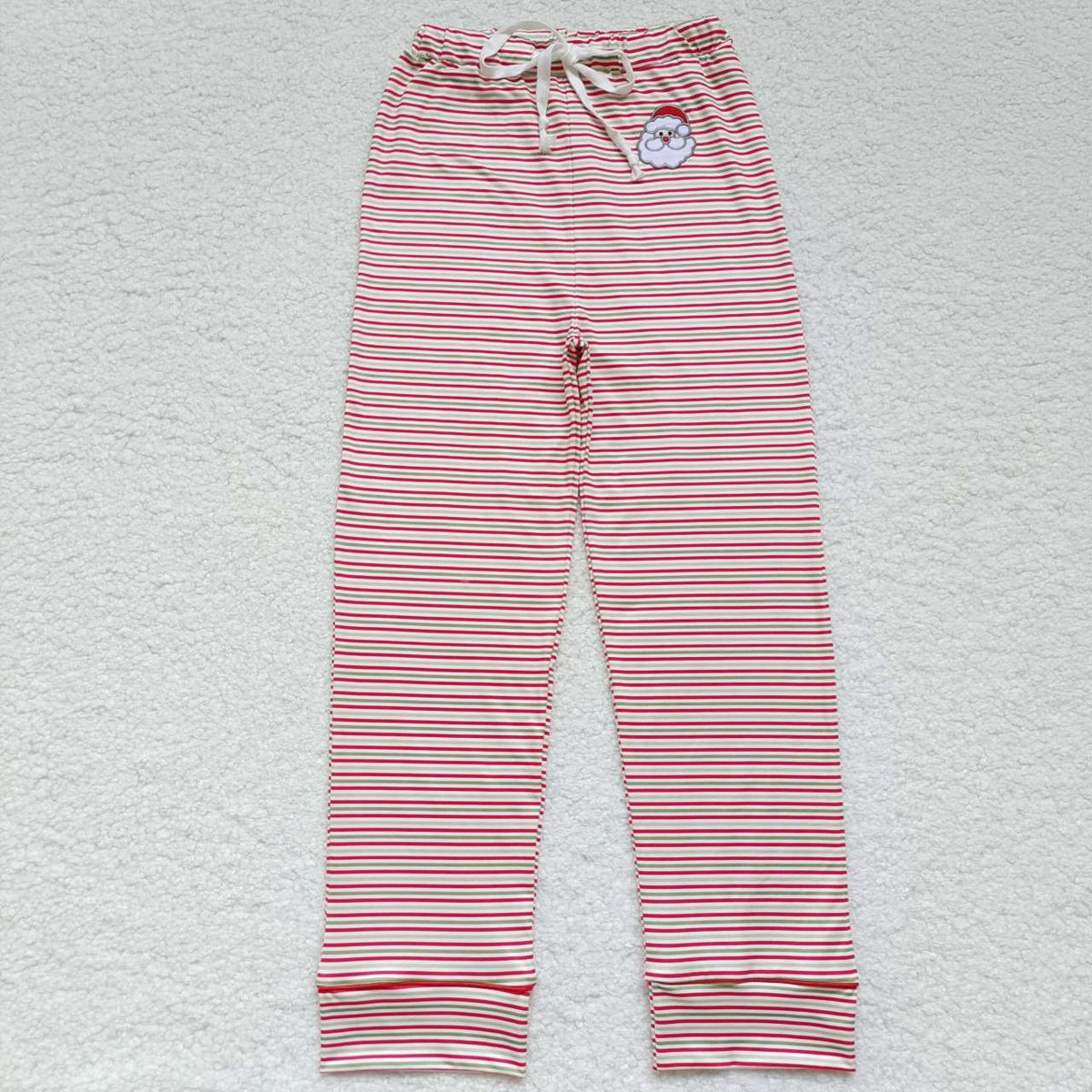 Santa Embroidery Red Stripes Print Family Christmas Pajamas Styles