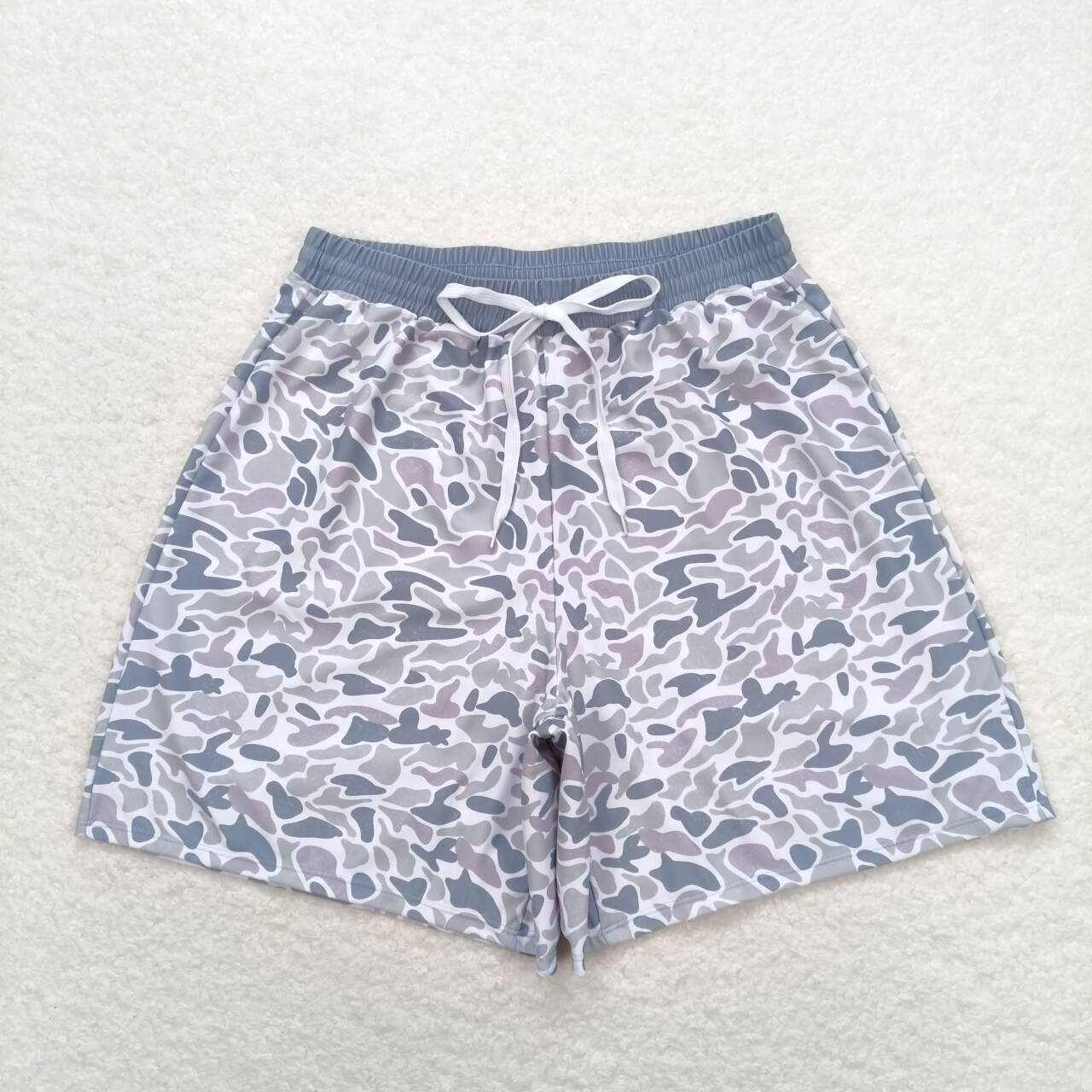 S0404 Grey Camo Print Pockets Man Swim Trunks