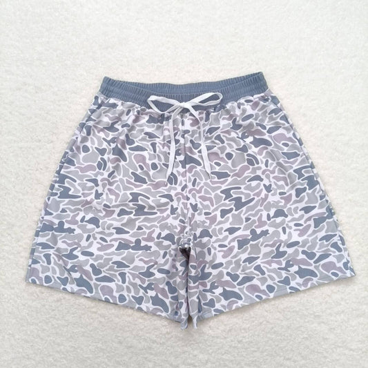 S0404 Grey Camo Print Pockets Man Swim Trunks
