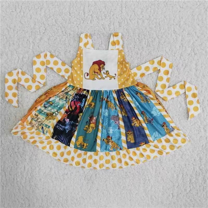 (Promotion)B13-10 Cartoon Lion Strap Girls Summer Dress