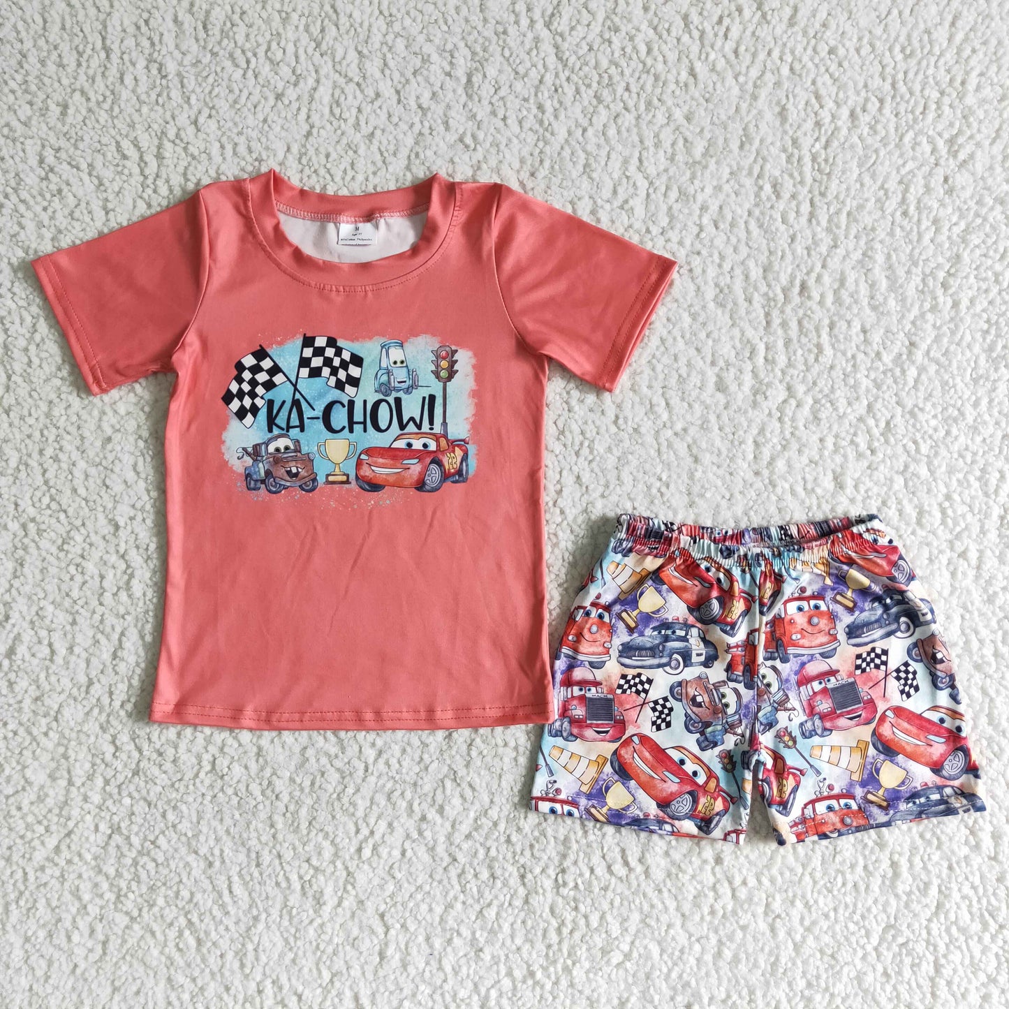 (Promotion)B15-25 Cartoon Car Print Boys Summer Outfits