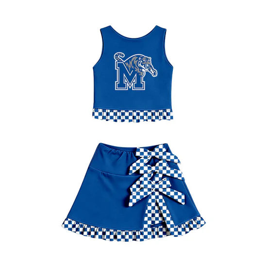 (custom moq 5)Baby Girls M Tiger Vest Bows Ruffle Skirt Short Team Clothes Sets Preorder