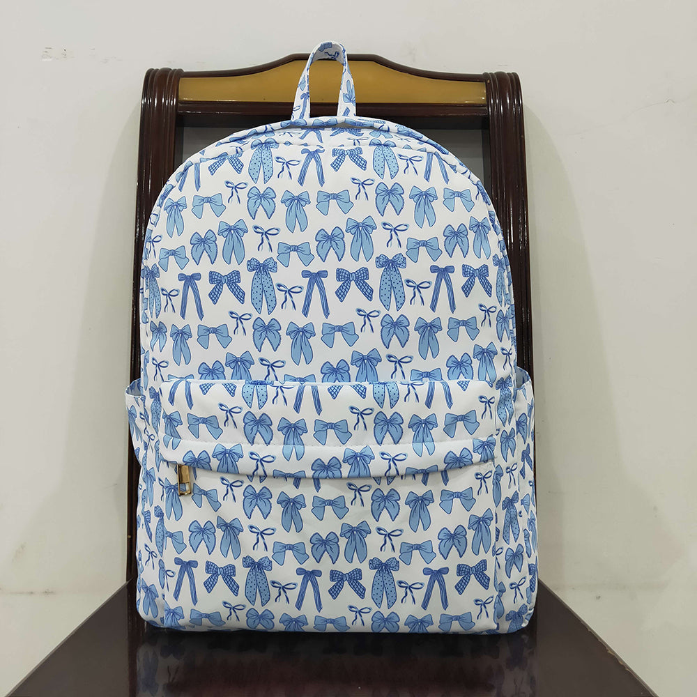 Baby Kids Sky Blue Bows Plaid Zipper School Back Bags