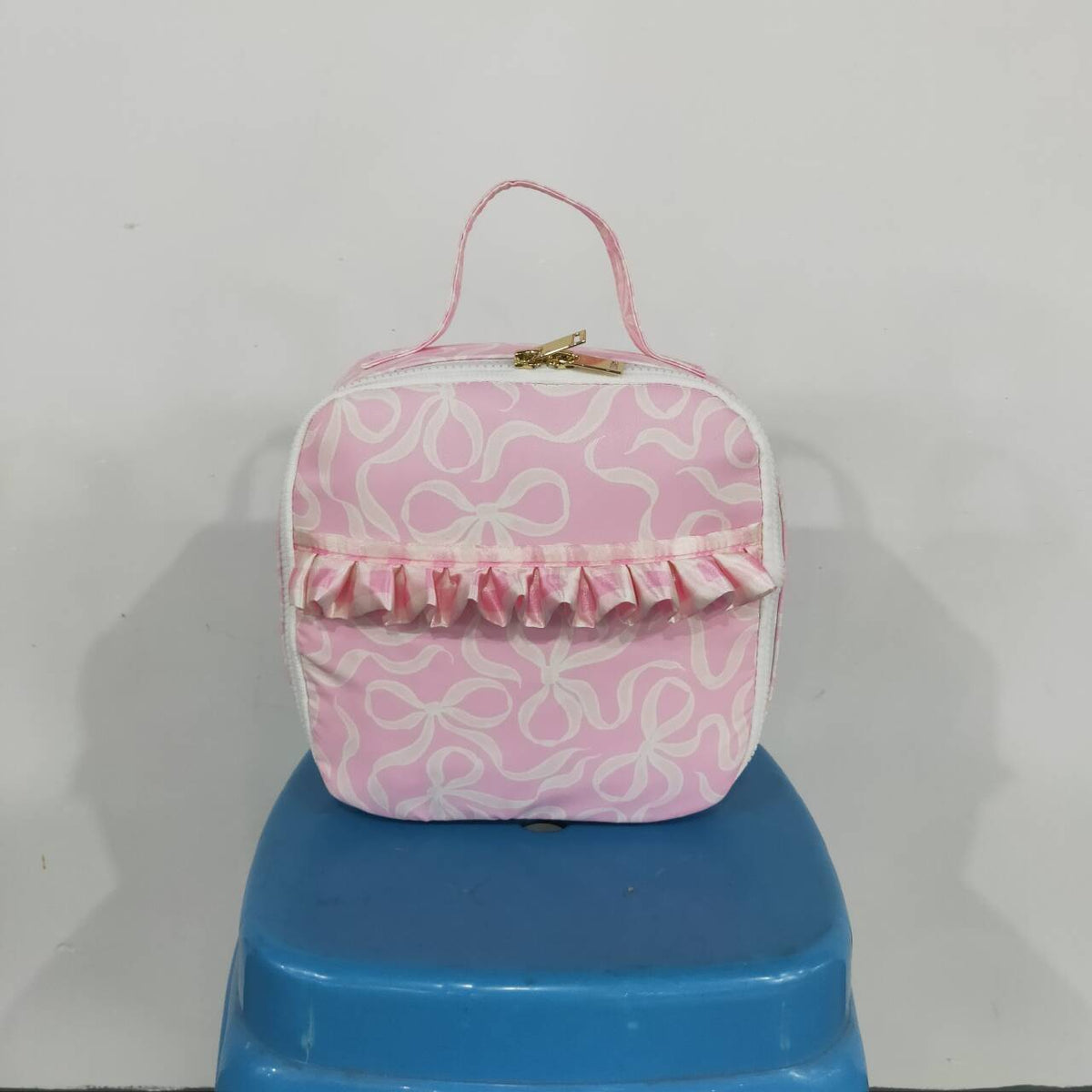 BA0464 Pink Bows Print Ruffle Girls Lunch Boxes School Bags