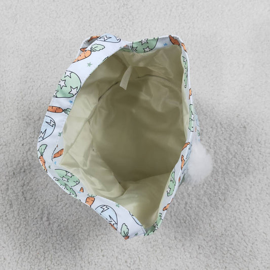 BA0468 Embroidery Rabbits Eggs Carrot Print Baby Kids Easter Bucket Bag