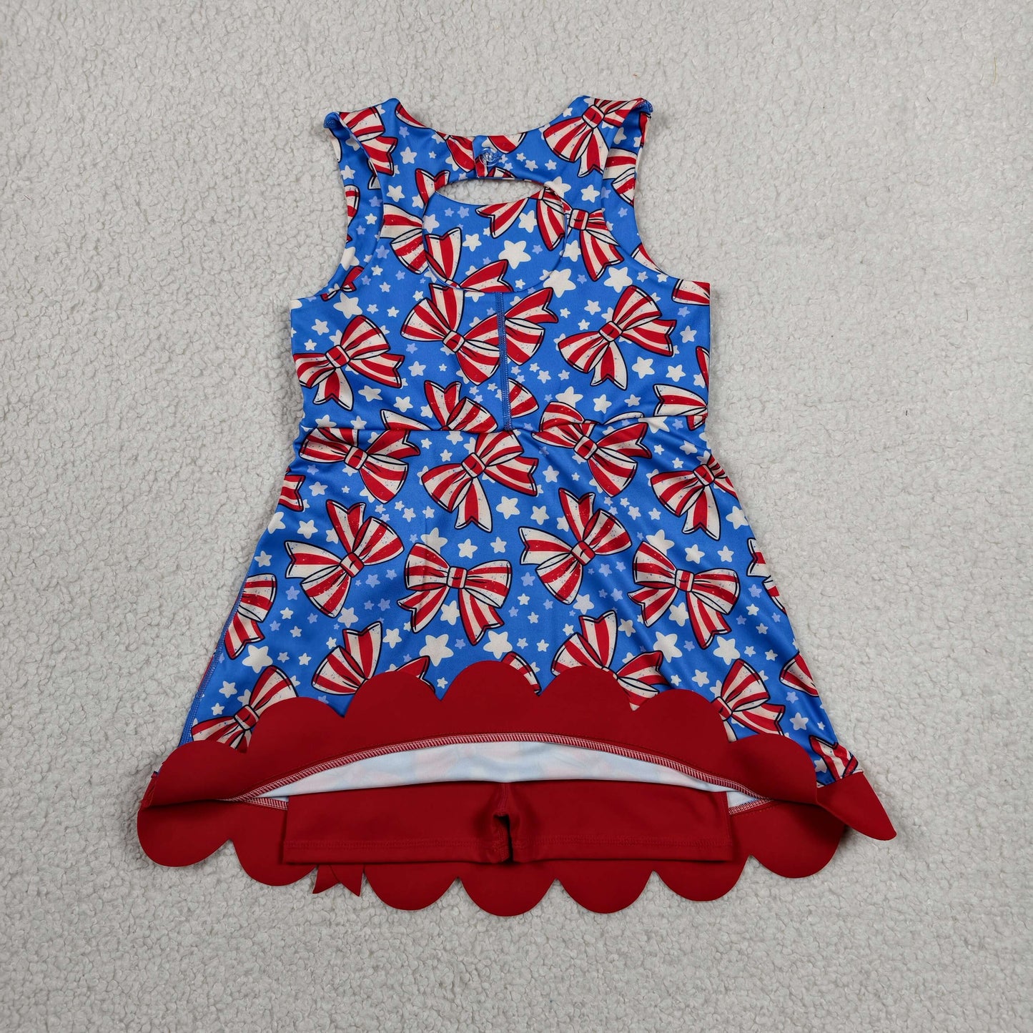 GSD3925 Bows Stars Girls 4th of July Scallop Yoga Dress