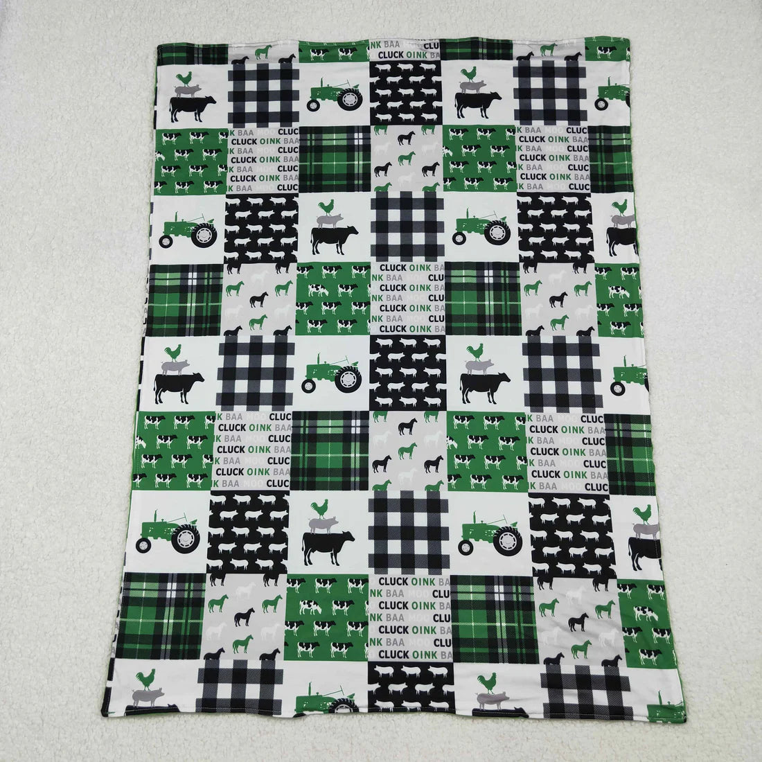 Baby Kids Farm Animal Patch Green Minky Blankts