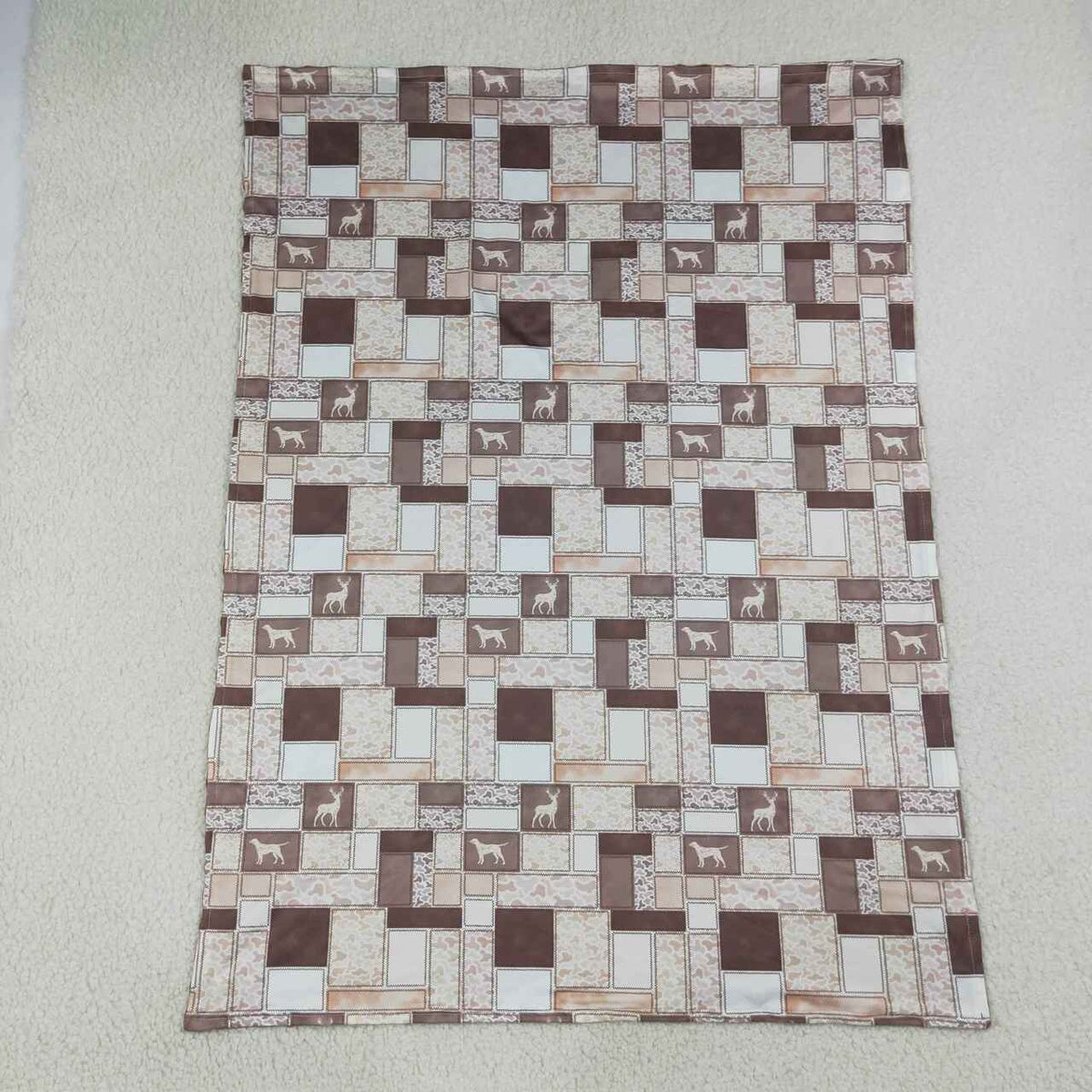 BL0249 Dog Deer Brown Camo Checkered Print Baby Blanket