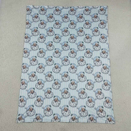 BL0256 Santa Stripes Blue Print Baby Christmas Blanket