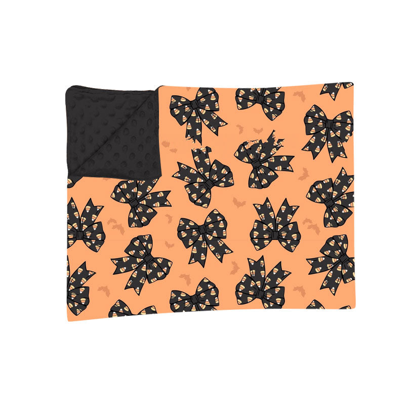 7.28 BL0269 Preorder Candy Bows Bat Print Baby Girls Halloween Blanket