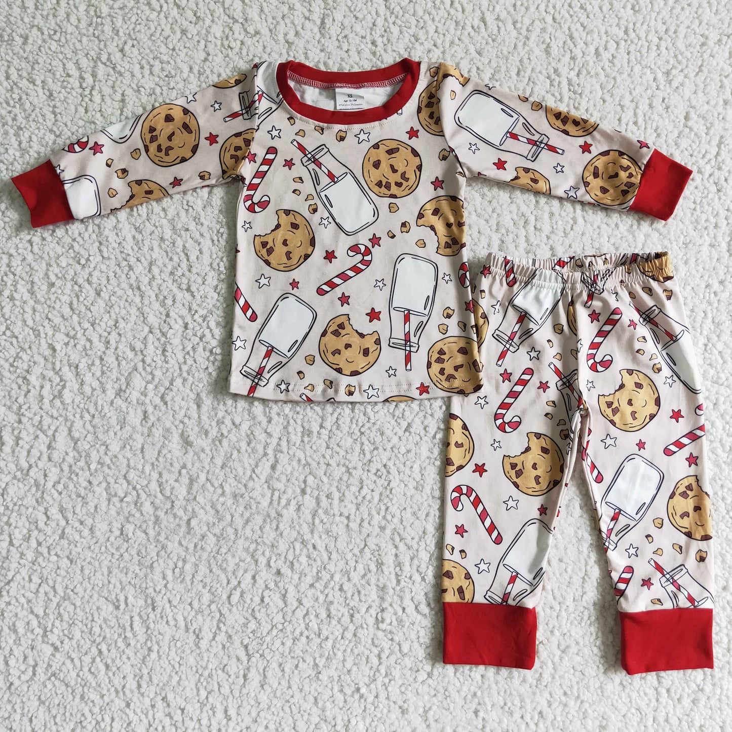 BLP0070 Cookies Milk Candy Cane Print Boys Christmas Pajamas Clothes Set