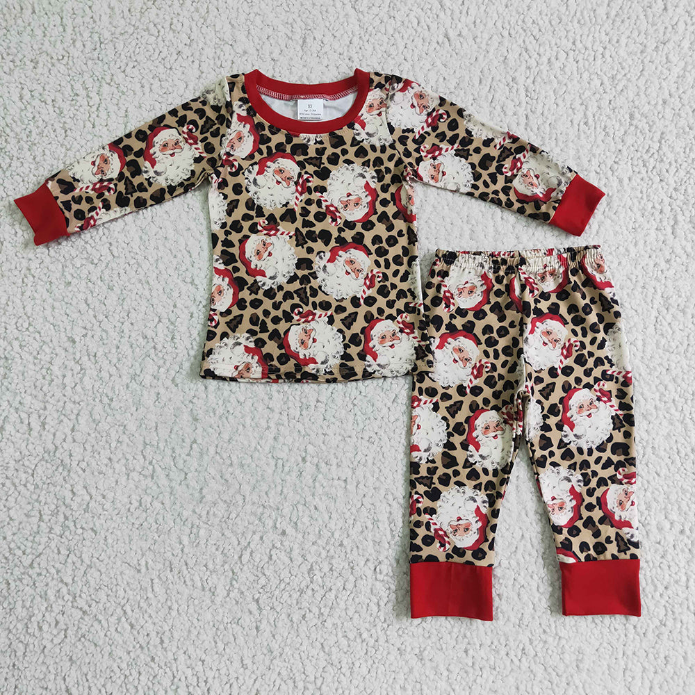 Sibling milk silk Baby Girls And Boys Christmas Leopard Pajamas Cute Holiday Print Long Sleeve Sleep Set